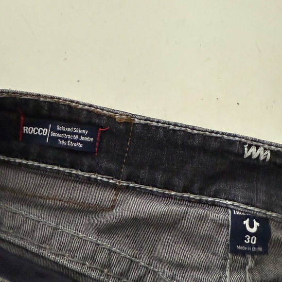 True Religion ROCCO Relaxed Skinny Black Denim Thick Stitch Jeans Mens 30 x 34 - Picture 5 of 12